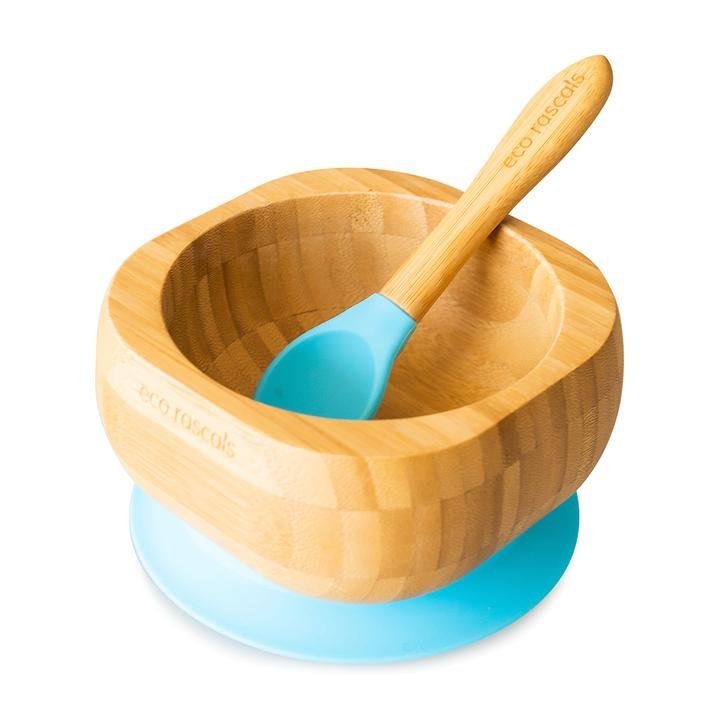 Bambusová miska s pøísavkou a lžièkou hluboká 250 ml modrá
