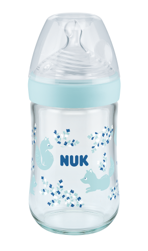 Kojenecká sklenìná láhev Nature sense 240 ml s ukazatelem teploty modrá