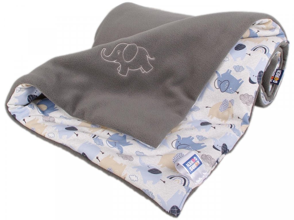 Zateplená dìtská deka 70x100 cm šedá slon modrý - zvìtšit obrázek