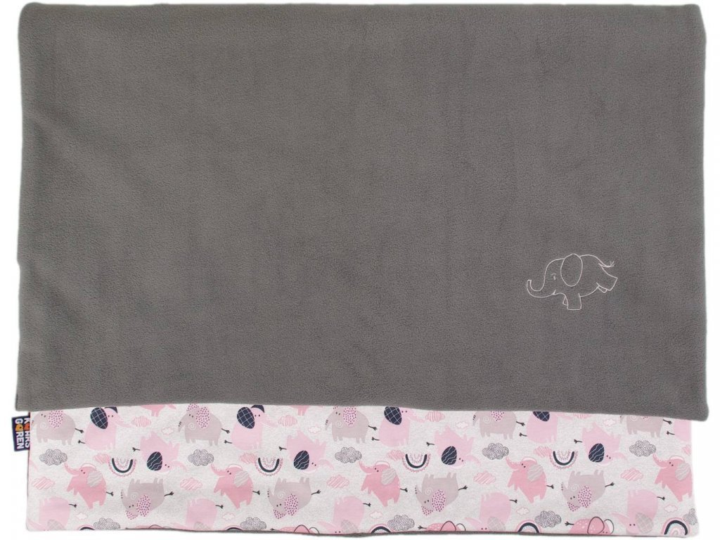 Zateplená dìtská deka 70x100 cm šedá slon rùžový - zvìtšit obrázek